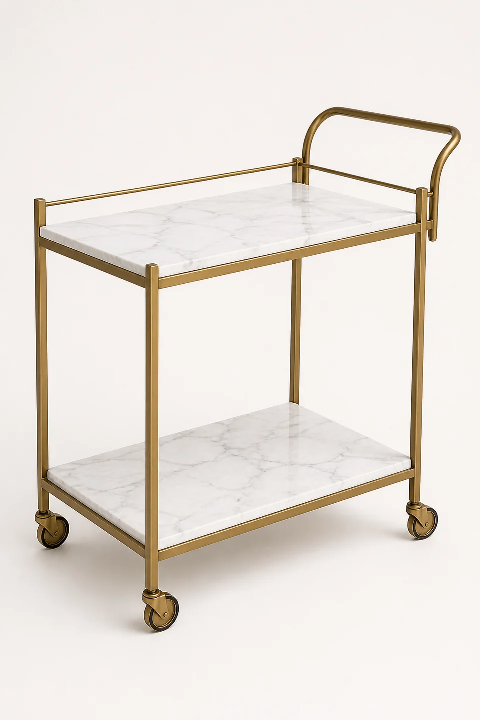 Eklutna Marble Serving Cart in White / Brass